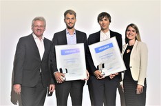 CCeV-Studienpreis 2019: Laudator Dr. Lars Herbeck, die Preisträger Amon Krichel und Michael Gnädinger sowie Organisatorin Katharina Lechler (v.l.n.r.) 