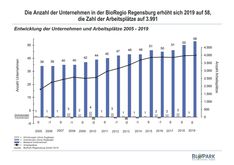 Entwicklung der Unternehmen und Arbeitsplätze in der BioRegio Regensburg 2005 bis 2019