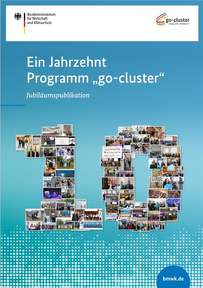 Da Bild zeigt der Cover der Publikation "Ein Jahrzehnt Programm "go-cluster""